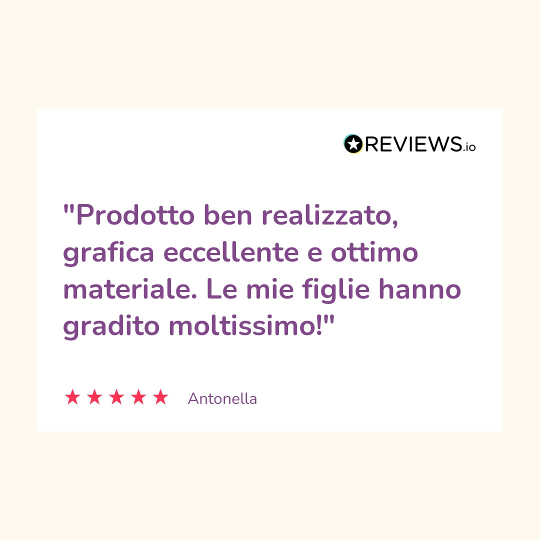 Recensione: "Prodotto ben realizzato, grafica eccellentee ottimo materiale. Le mie figlie hanno gradito moltissimo!".