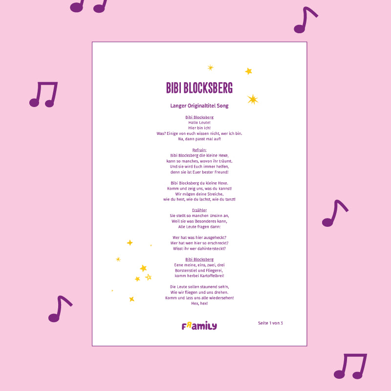 Lyrics von einem Bibi Blocksberg-Song um kostenlosen Download