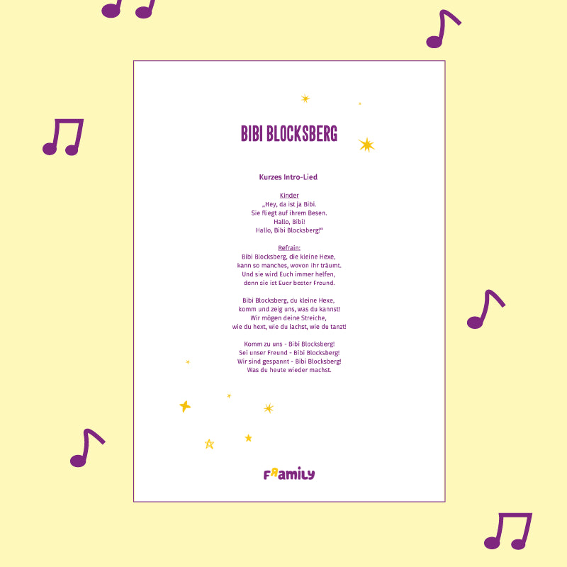 Lyrics von dem Titelsong von Bibi Blocksberg zum kostenlosen Download