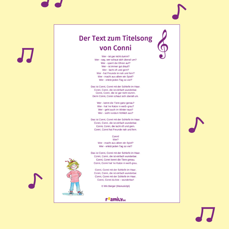 Lyrics von dem Titelsong von Conni zum kostenlosen Download